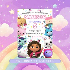 Editable Gabbys Dollhouse Birthday Invitation, Gabby Kids Party invites, Gabby's Printable Template, Digital Download Gabby Dollhouse Invite