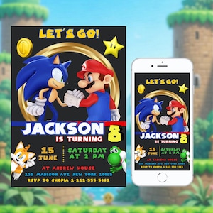 Sonic & Mario Birthday Invitation, Double Theme Invite, Mario Birthday Invitation, Sonic Invitation, Dual Invite, Editable Printable Canva
