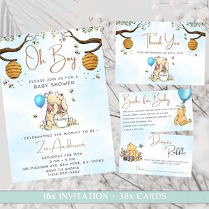 Invito per baby shower a tema Winnie the Pooh. Invito per baby shower a tema Winnie the Pooh. Invito digitale a tema Winnie Bear. Pacchetto baby shower. S2