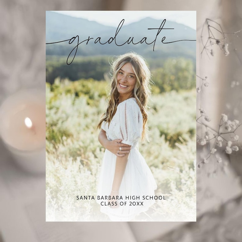 Modern Graduation Announcement Card, Editable Graduation Party Invite, Multiple Photo Graduation Card, Minimalist Senior Announcement Card image 2