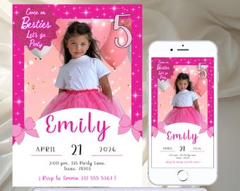 Fashion Doll Birthday Invitation Template: Editable Pink Party Invite (Digital Download
