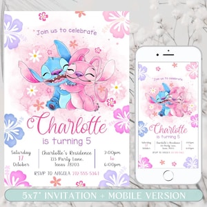 Invito di compleanno Stitch e Angel, invito di compleanno Stitch modificabile, invito per festa digitale, invito per festa di compleanno Stitch stampabile