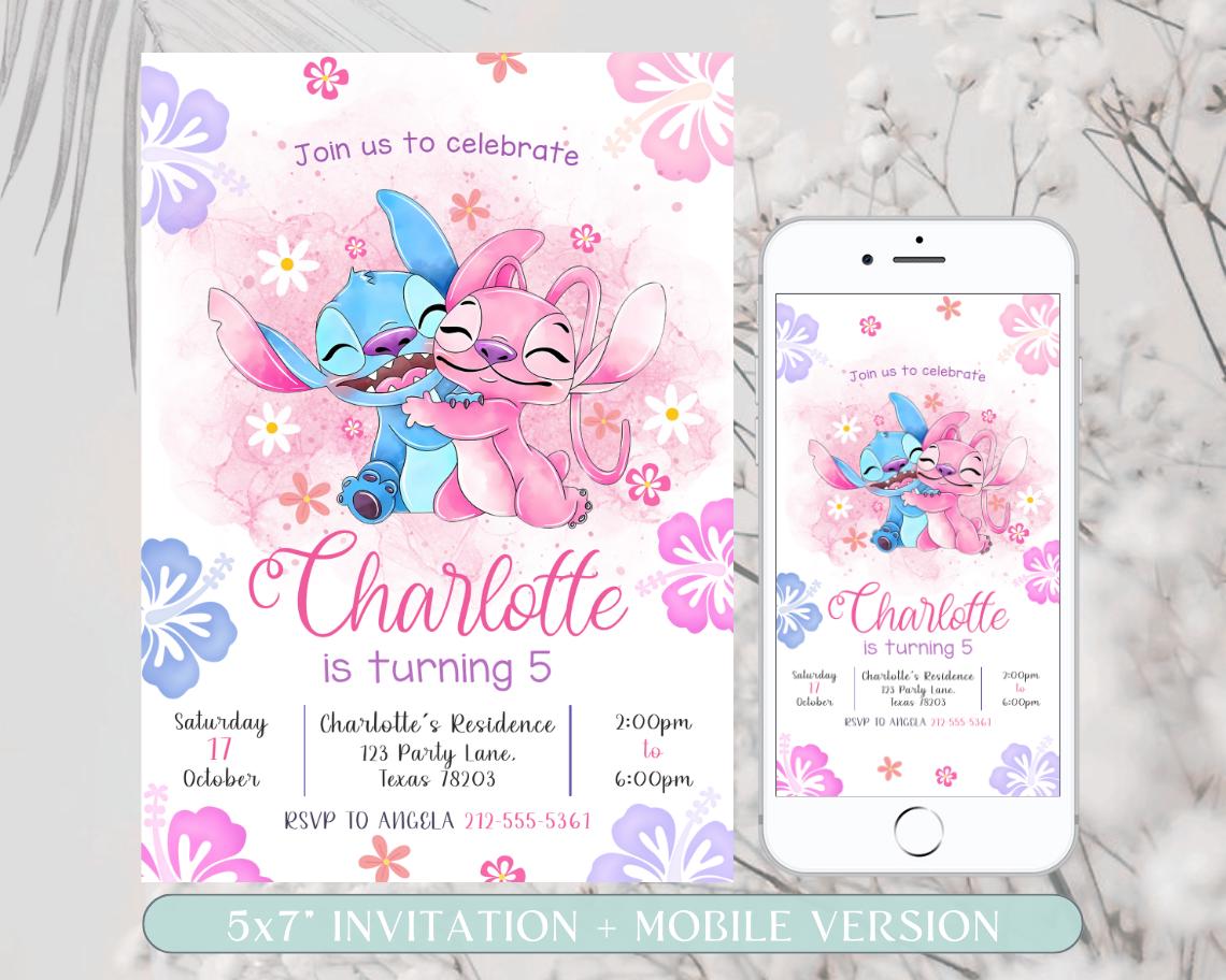 Stitch and Angel Birthday Invitation, Editable Stitch Birthday Invitation, Digital Party Invite, Stitch Birthday Party Invitation Printable