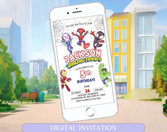 Spidey Birthday Invitation, Spidey and Amazing Friends Birthday Invitation, Editable Superhero Watercolor Mobile Invite, Printable Template