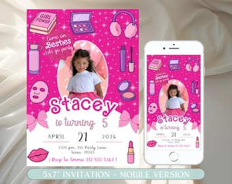 Doll Party Invitation, Fashion Doll Invite Template, Pink Doll Birthday Invitation, Doll Birthday Party, Hot Pink Birthday Party Invite Girl