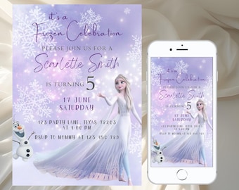 Editable Frozen Birthday Invitation Template, Princess Elsa Girl Evite, Digital Birthday Party Invite for Girls, Printable Instant Download