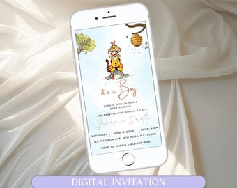 Editable Winnie The Pooh And Friends Baby Shower Invitation, Blue Its A Boy Winnie Pooh Invitation, Pooh Invite, Printable Template Download