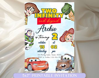Toy Story & Cars Birthday Invitation, Lightning McQueen Birthday Invitation, Buzz Light Woody Two Infinity Birthday Invite, Template Canva