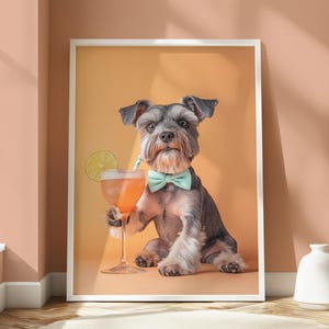 Schnauzer Cocktail Poster - Quirky Animal Design - Schnauzer Wall Art - Animal Lovers Home Decor - Fun Dog Portrait - Pet Portrait Wall Art