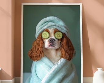 Arte de Cavalier King Charles Spaniel - Decoración para el hogar para amantes de los perros - Impresión de perro relajado - Impresión de Cavalier King Charles - Póster humorístico para baño con perros
