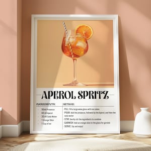 Póster de Aperol Spritz - Impresión de cóctel - Arte mural de cocina - Póster de bebidas - Arte de cócteles - Arte mural de Aperol Spritz - Póster femenino - Alcohol