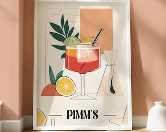 Póster de Pimm's - Decoración de pared para cocina - Póster de bebidas - Decoración de pared de cócteles - Lámina abstracta de cóctel Pimm's - Póster estético - Lámina con estilo
