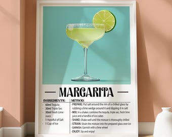 Pôster de Margarita - Impressão de Coquetel - Arte de Parede de Cozinha - Pôster de Bebidas - Arte de Coquetel - Arte de Parede de Margarita - Pôster Feminino - Impressão de Álcool