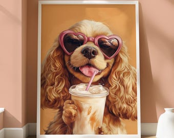 Póster de café Cockapoo - Impresión de perro peculiar - Impresión divertida de Cockapoo - Decoración para amantes de los perros - Retrato divertido de perro - Diseño humorístico