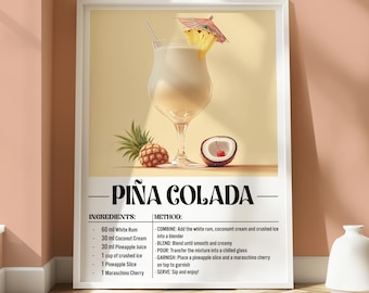 Piña Colada Poster - Cocktail Print - Kitchen Wall Art - Drinks Poster - Cocktail Art - Piña Colada Wall Art - Girly Poster - Chic Design