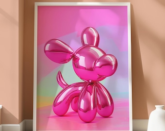 Balloon Dog Poster - Abstract Balloon Dog Art - Balloon Dog Wall Art - Vibrant Wall Art - Bright Pink Balloon Dog - Colourful Home Decor