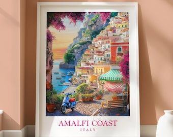 Amalfi Coast Location Poster - Travel Print - Travel Home Decor - Location Art - Travel Decor - Amalfi Coast Travel Print - Italy Print