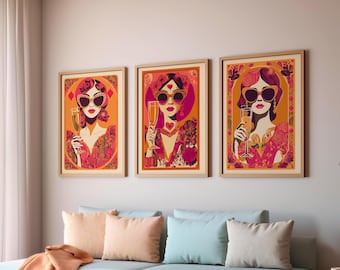 Paquete de pósteres: 20 % de descuento: triple de damas elegantes: conjunto de arte de pared con retrato abstracto: paquete grupal: conjunto grupal: conjunto de pósteres grupales de inspiración chic