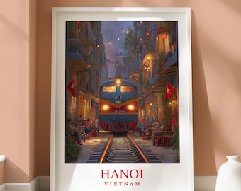 Póster de la calle del tren de Hanói: arte mural de viajes a Vietnam