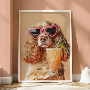 Póster de Cocker Spaniel - Diseño de animal peculiar - Impresión de Spaniel - Arte de pared de Cocker Spaniel - Decoración para amantes de los animales - Arte de pared divertido con perros - Cóctel