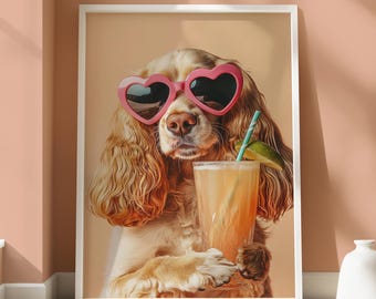 Cocker Spaniel Poster - Quirky Animal Design - Spaniel Print - Cocker Spaniel Wall Art - Animal Lovers Decor - Fun Dog Wall Art -  Cocktail