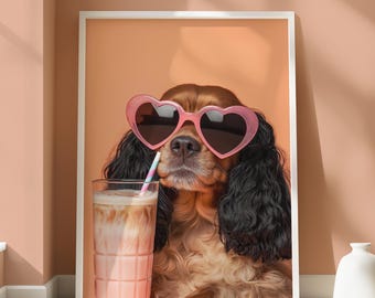 Cocker Spaniel Poster - Quirky Animal Design - Spaniel Print - Cocker Spaniel Coffee Wall Art - Animal Lovers Decor - Fun Dog Wall Art