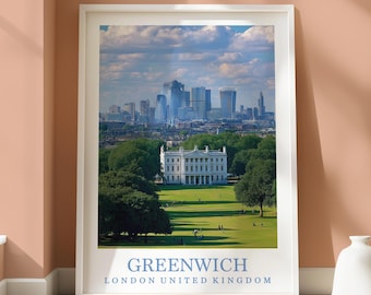 Impresión de Greenwich - Impresión de Greenwich de Londres - Decoración del hogar con temática de Londres - Impresión abstracta de Londres - Arte de pared con la ubicación de Greenwich de Londres