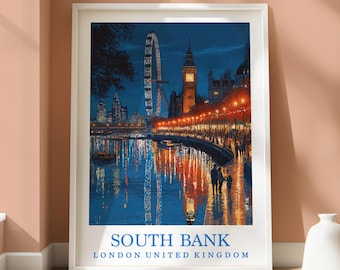 Impresión de la ubicación de South Bank - Impresión de South Bank de Londres - Decoración del hogar con temática londinense - Impresión abstracta de Londres - Arte de pared con la ubicación de South Bank de Londres