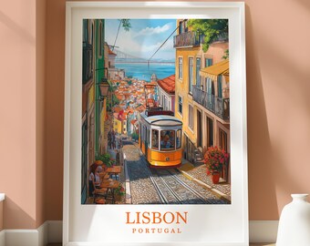Impresión de la ubicación de Lisboa - Arte mural de Lisboa, Portugal - Decoración de viaje para el hogar - Fotografía de viaje a Lisboa - Impresión de Lisboa, Portugal - Fotografía icónica del tren de Lisboa