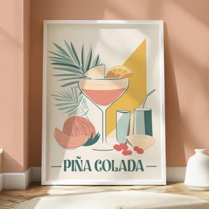 Póster de piña colada - Impresión de cóctel - Arte mural de cocina - Póster de bebidas - Arte de cóctel - Arte mural abstracto de piña colada - Diseño elegante y divertido