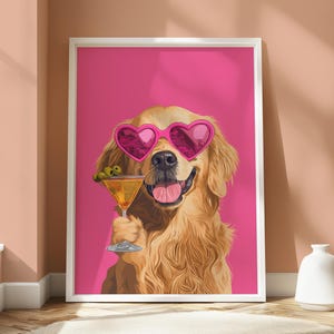 Póster de cóctel de golden retriever - Impresión de perro peculiar - Arte de pared de golden retriever - Decoración del hogar para amantes de los perros - Retrato divertido de perro - Diseño humorístico