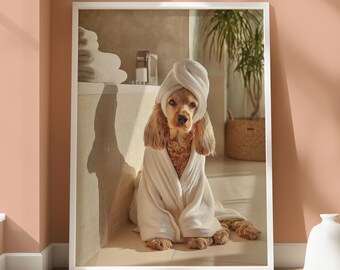 Póster de Cocker Spaniel - Diseño animal peculiar - Impresión de baño de Spaniel - Arte mural de Cocker Spaniel - Decoración para amantes de los animales - Arte mural divertido de perros