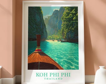 Póster de ubicación de Tailandia - Impresión de viaje a Koh Phi Phi - Decoración de viaje para el hogar - Arte de ubicación - Decoración de viaje - Impresión de viaje a Tailandia - Koh Phi Phi