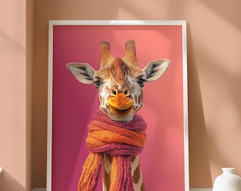 Póster de jirafa - Divertidos estampados de jirafas - Diseño animal original - Arte mural de jirafas - Decoración para el hogar para amantes de los animales - Retrato divertido - Arte mural de animales