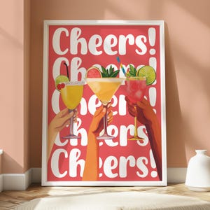 Póster de cóctel Cheers - Impresión de cóctel - Arte mural de cocina - Póster de bebidas - Arte de cóctel - Arte mural de cóctel - Diseño divertido de 'Cheers' - Brillante