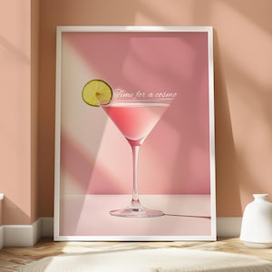 Póster cosmopolita - Impresión de cóctel - Arte mural de cocina - Póster de bebidas - Arte mural de cócteles - Impresión de cóctel Cosmo - Póster estético - Elegante