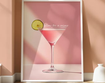 Pôster Cosmopolitan - Impressão de Coquetel - Arte de Parede de Cozinha - Pôster de Bebidas - Arte de Parede de Coquetel - Impressão de Coquetel Cosmo - Pôster Estético - Chique