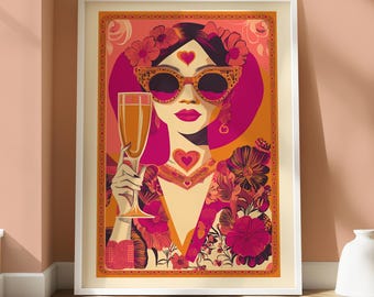 Chic Inspired Diva Poster - Portrait with Vintage Vibes - Bold and Elegant Art - Feminine Aesthetic - Stylish Art - Floral Portrait Decor