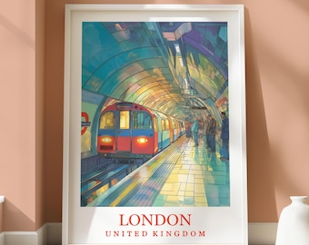 Impresión del metro de Londres - Póster de Londres - Decoración de viaje para el hogar - Decoración con temática londinense - Arte mural londinense - Impresión abstracta con temática londinense - Londres