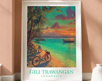 Gili Trawangan Location Poster - Travel Home Decor - Location Print - Gili Trawangan - Indonesia Wall Art - Indonesia Island Shot - Sunset