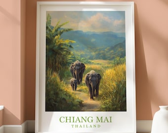 Chiang Mai Elephants Poster - Chiang Mai Elephants Print - Travel Home Decor - Location Art - Travel Decor - Chiang Mai Elephants Poster