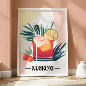 Póster de cóctel Negroni - Impresión de cóctel - Arte mural de cocina - Póster de bebidas - Arte mural de cóctel - Arte mural abstracto de Negroni - Diseño elegante