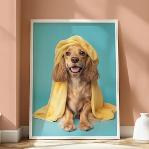 Póster de Cocker Spaniel - Diseño animal peculiar - Impresión de baño de Spaniel - Arte mural de Cocker Spaniel - Decoración para amantes de los animales - Arte mural divertido de perros