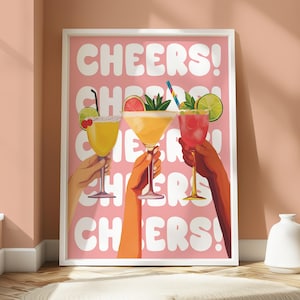 Prost Cocktail Poster - Cocktail Druck - Küchen Wandkunst - Getränke Poster - Cocktail Kunst - Cocktail Wandkunst - Spaß 'Cheers' Design - Hell