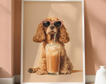 Cocker Spaniel Coffee Poster - Quirky Animal Design - Spaniel Print - Cocker Spaniel Wall Art - Animal Lovers Decor - Fun Dog Wall Art