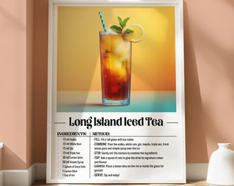 Long Island Iced Tea Poster - Cocktail Print - Kitchen Wall Art - Drinks Poster - Cocktail Art - Long Island Iced Tea Wall Art -Girly Poster