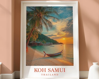 Póster de ubicación de Tailandia - Impresión de viaje a Koh Samui - Decoración de viaje para el hogar - Arte de ubicación - Decoración de viaje - Impresión de viaje a Tailandia - Arte de Koh Samui
