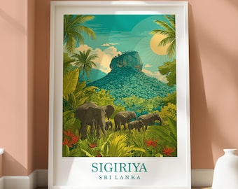 Impresión de la ubicación de Sigiriya - Arte mural de viaje de Sri Lanka - Decoración de hogar de viaje - Impresión de la ubicación de Lions Rock - Impresión de Sigiriya de Sri Lanka - Sigiriya
