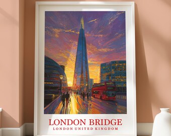 Impresión de la ubicación del Puente de Londres - Impresión del Puente de Londres - Decoración del hogar con temática de Londres - Arte mural abstracto del Puente de Londres - Póster de ubicación abstracta