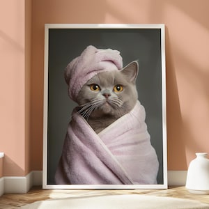 Gato británico de pelo corto - Póster de cóctel - Diseño animal peculiar - Arte mural de gatos - Decoración del hogar para amantes de los animales - Retrato de gato - Arte mural divertido de gatos